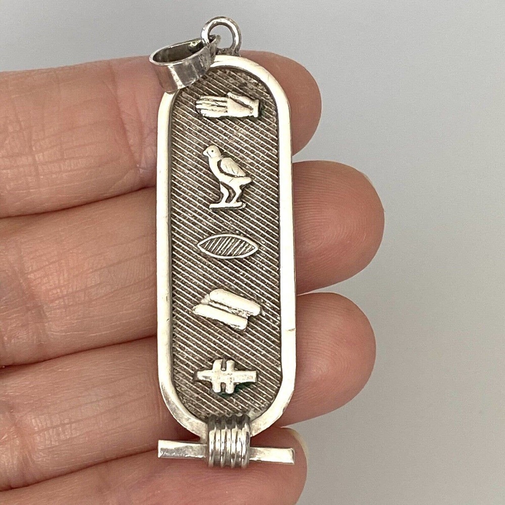 Egyptian Cartouche Pendant Sterling Silver 6.21g Vintage Handmade “Doris”